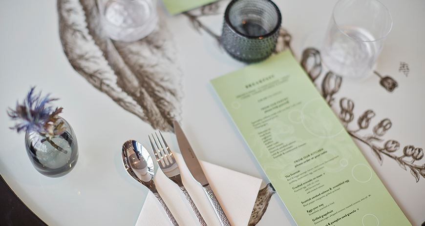 Nor' Loft table setting with menu